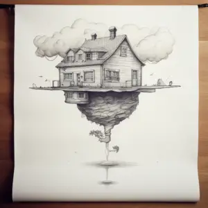 House floating on a scroll of paper